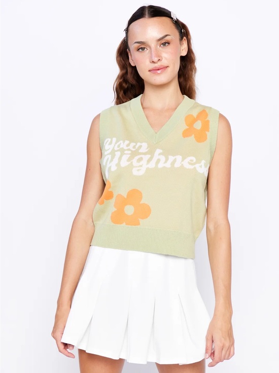 Your highness Tops - Your Highness Free Fall V-Neck Knit Floral Sweater Vest X-Small green